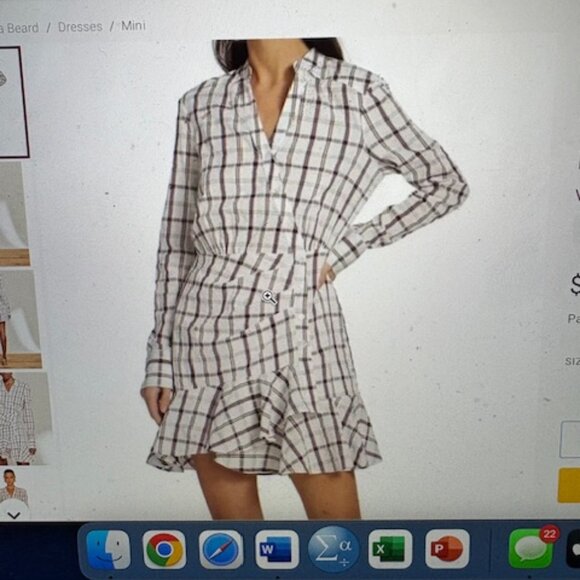 Veronica Beard White & Brown Plaid Ruffle Mini Dress, Sz M, NWOT - Picture 2 of 9